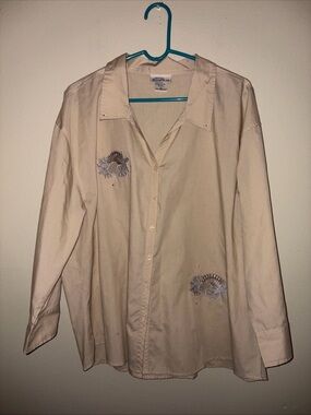 Classic Cream Button-Down Shirt with Embroidered Detail